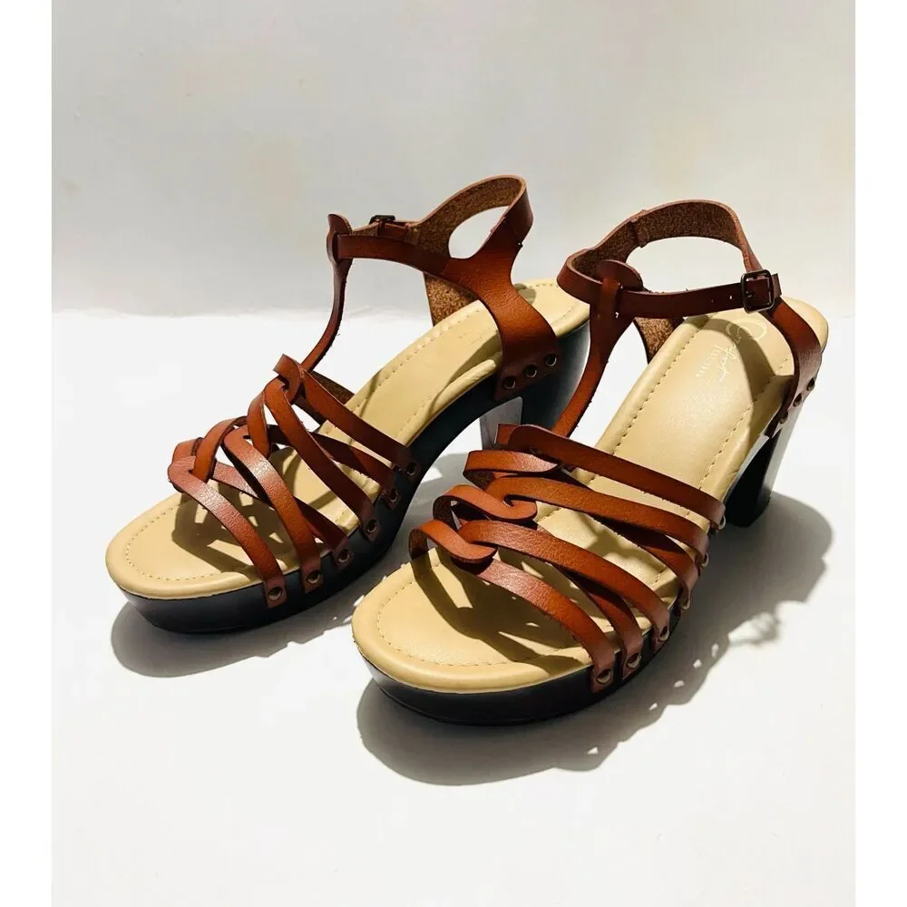 Comfort strappy sandals wedges brown Y2K platform casual summer women's 8